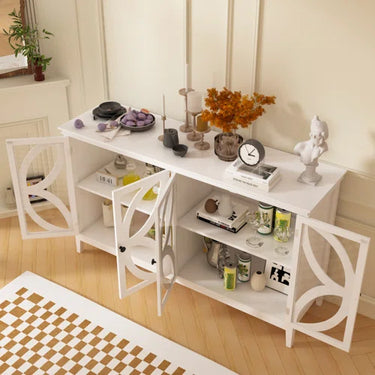 Display Cabinet With 4 Tempered Glass Doors And White Finish